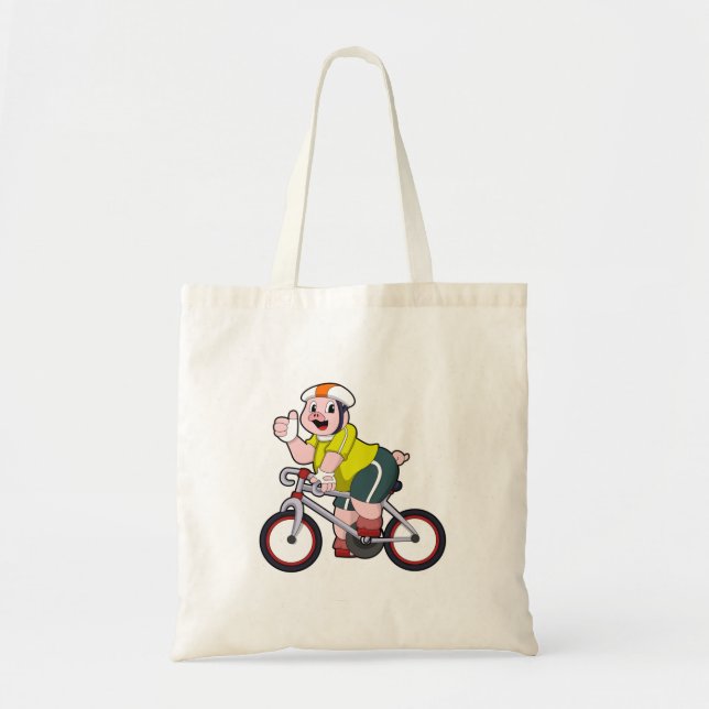 Tote Bag Cochon avec vélo et casque (Devant)