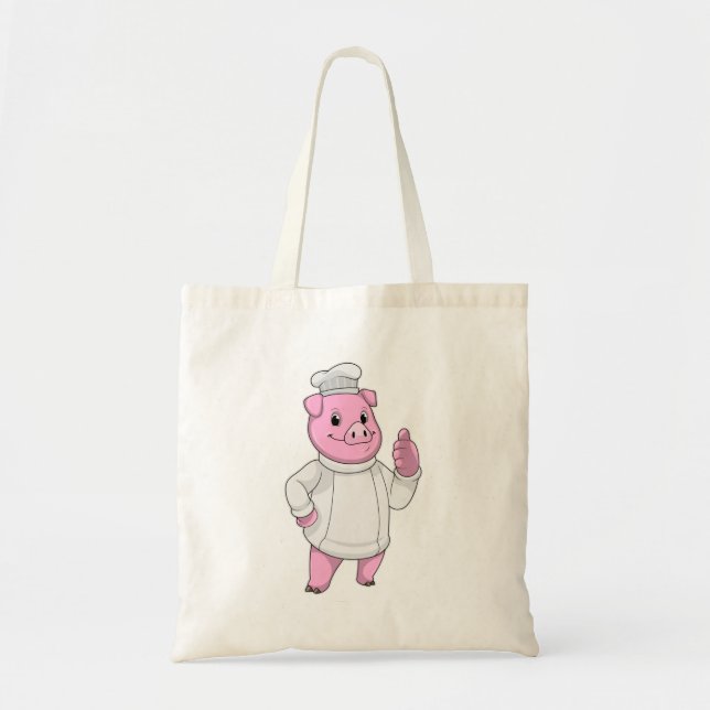 Tote Bag Cochon comme cuisinier avec casquette chef (Devant)