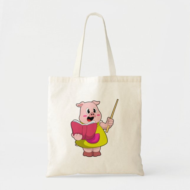 Tote Bag Cochon comme enseignant avec livre (Devant)
