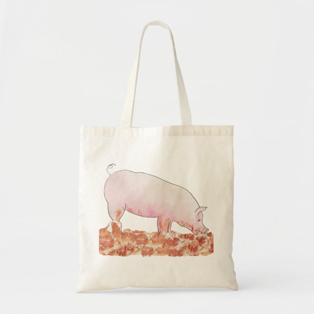 Tote Bag Cochon dans la boue Amusante mignonne Aquarelle ro (Devant)