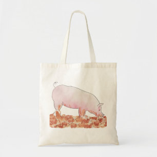 Tote Bag Cochon dans la boue drôle mignon rose aquarelle an