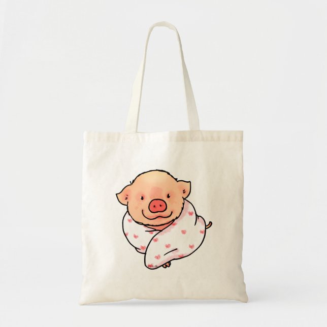 Tote Bag Cochon de bébé mignon enveloppé dans une couvertur (Devant)