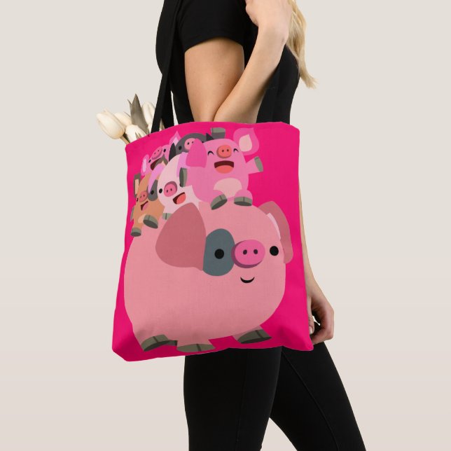Tote Bag Cochon de caricature mignonne portant des porcelet (De près)