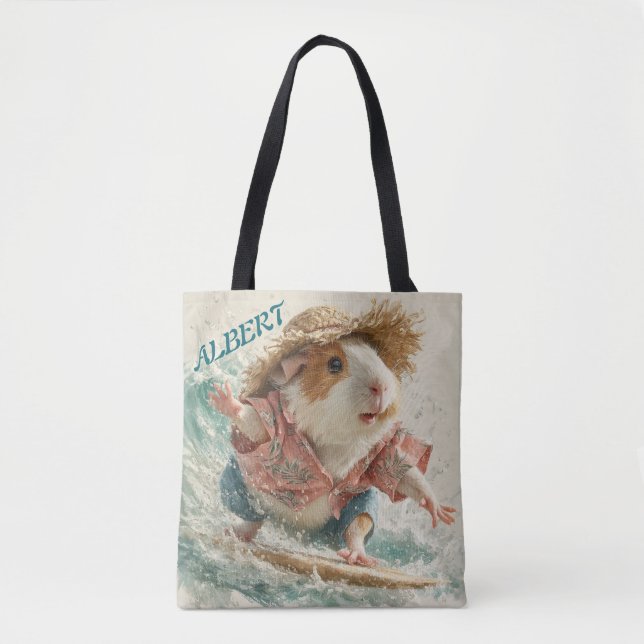 Tote Bag Cochon d'Inde Albert Le Surfeur Attrapant des Vagu (Devant)