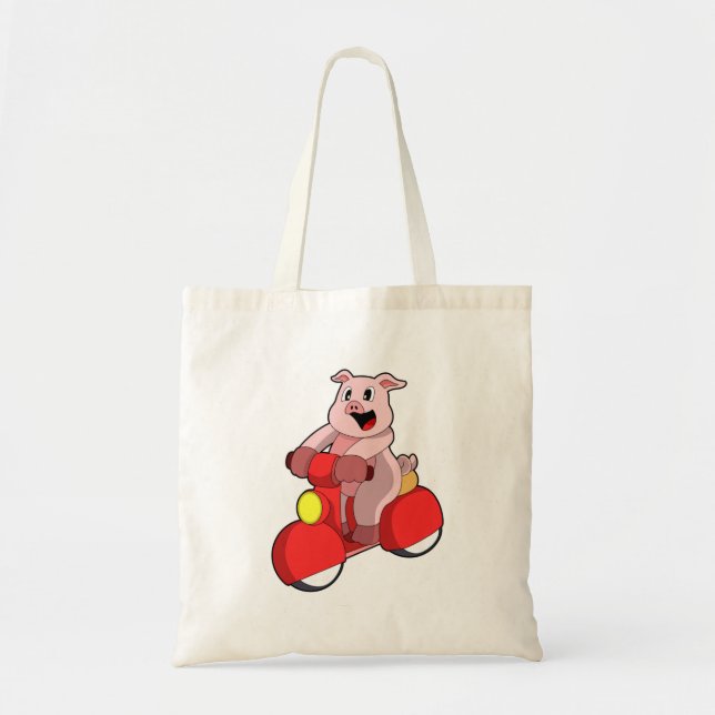 Tote Bag Cochon en vélo avec Scooter (Devant)