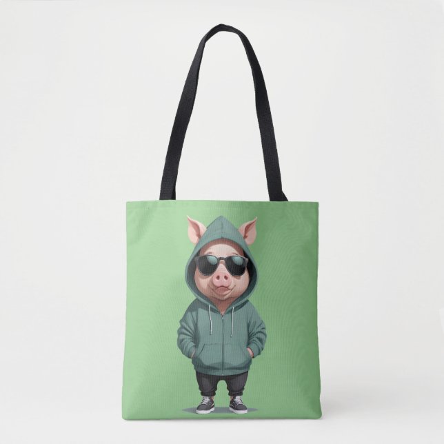 Tote Bag Cochon portant Sweat - shirt à capuche drôle Cool  (Devant)