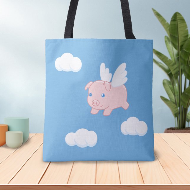 Tote Bag Cochon volant - Cochon mignon avec ailes (Créateur téléchargé)