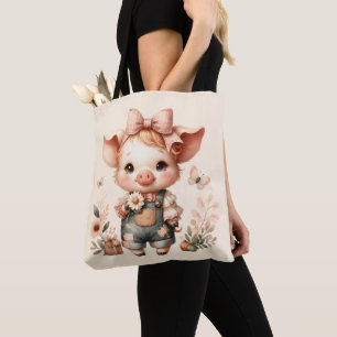 Tote Bag Cochonnet Fantaisiste en Salopette Pastel Rose