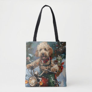 Tote Bag Cockapoo Chien chevauchant la moto Noël