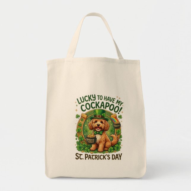 Tote Bag Cockapoo St Patrick's Day Lucky Dog Pot of Gold (Devant)