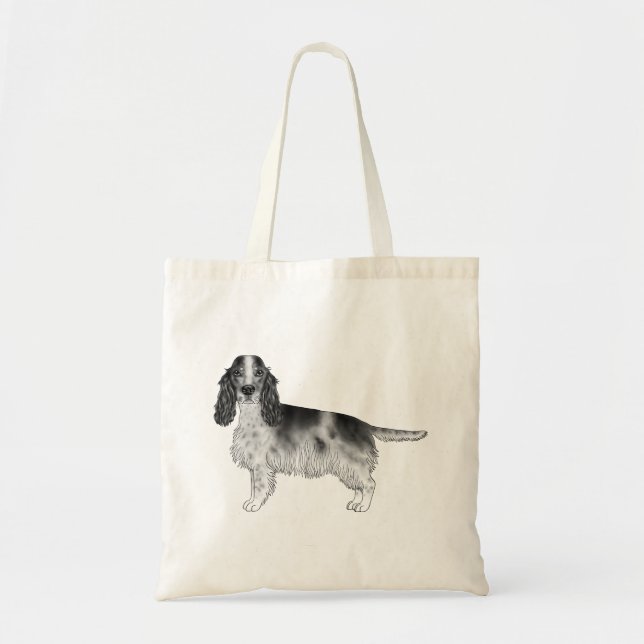 Tote Bag Cocker Spaniel anglais dessiné en noir et blanc (Devant)