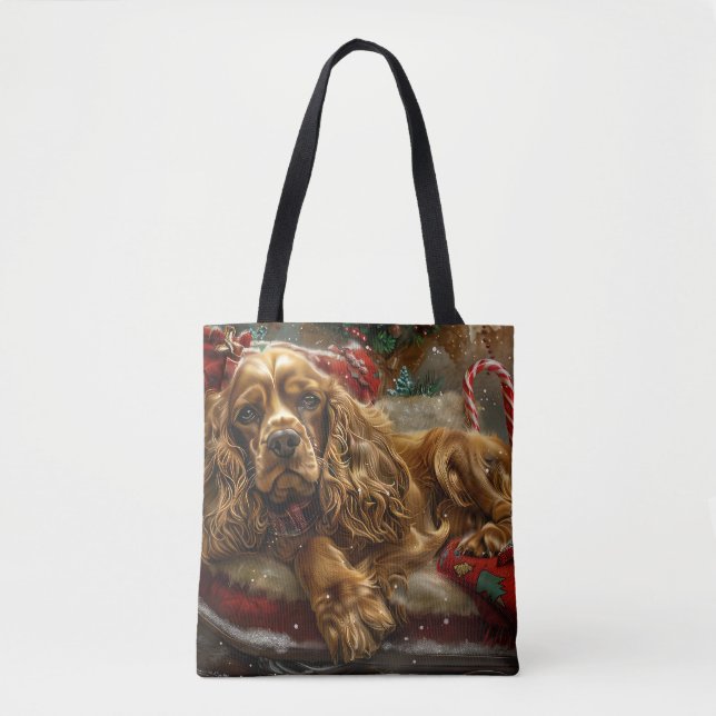 Tote Bag Cocker Spaniel Chien Noël Fêtard (Devant)