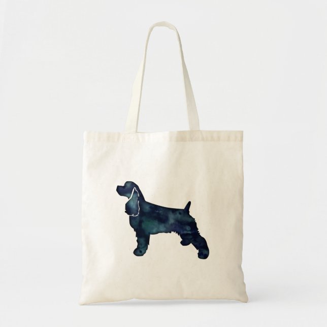 Tote Bag Cocker Spaniel Chien Silhouette Noir Aquarelle (Devant)
