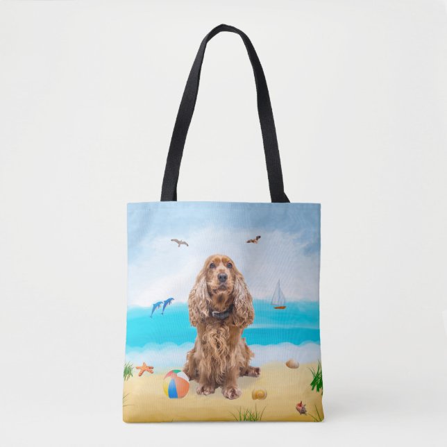 Tote Bag Cocker Spaniel Chien sur la plage (Devant)