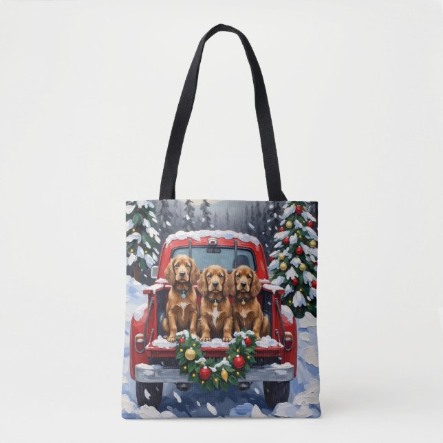 Tote Bag Cocker Spaniel Christmas Red Truck Holiday (Devant)