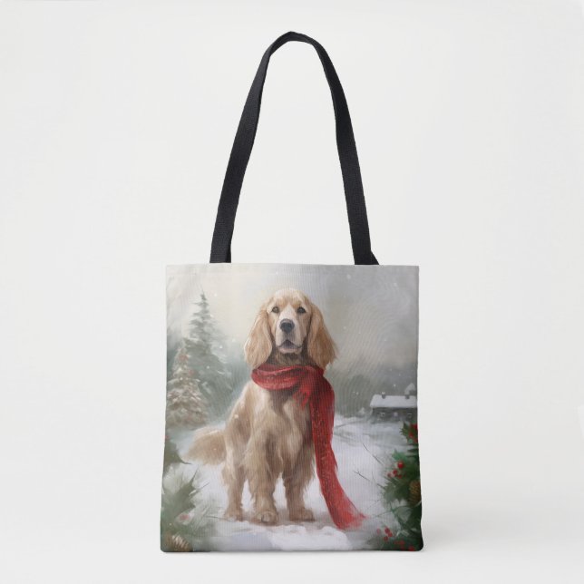 Tote Bag Cocker Spaniel dans la neige à Noël (Devant)