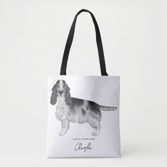 Tote Bag Cocker Spaniel en noir et blanc & texte personnali (Devant)