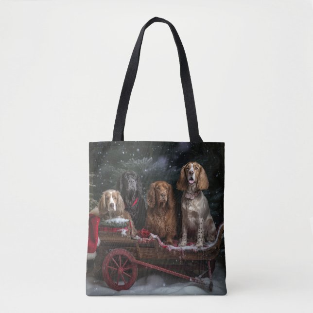 Tote Bag Cocker Spaniel Snowy Sleigh Décor de Noël (Devant)