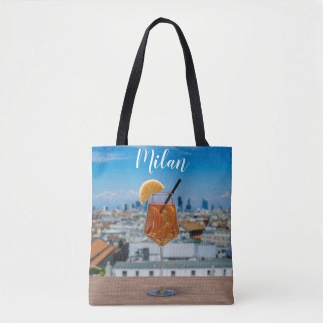 Tote Bag Cocktail Spritz sur une table avec vue sur Milan (Devant)