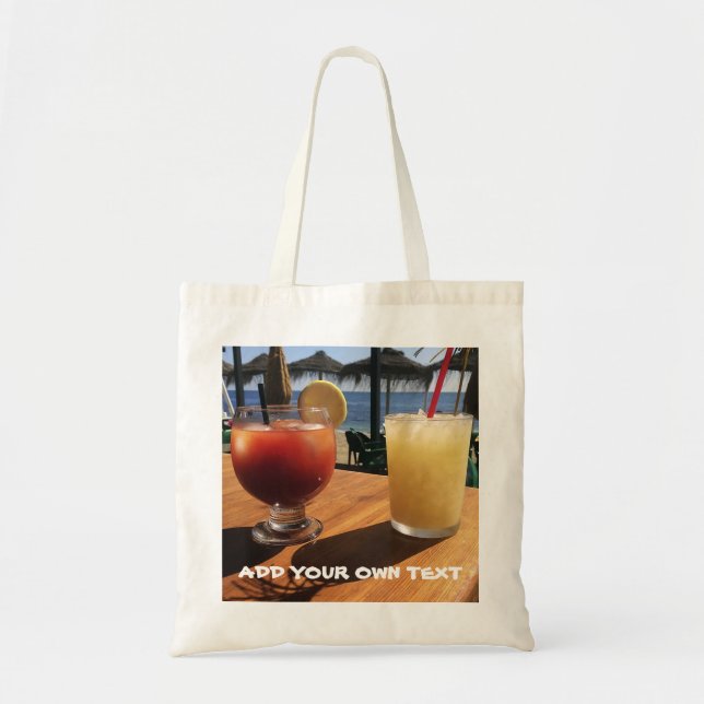 Tote Bag Cocktails by the Sea Custom Text (Devant)