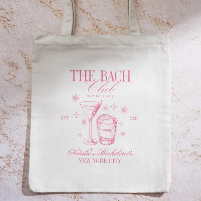Tote Bag Cocktails Club Bachelorette Bridesmaids Party Pink (Vintage Cocktails Bachelorette Tote Bag)