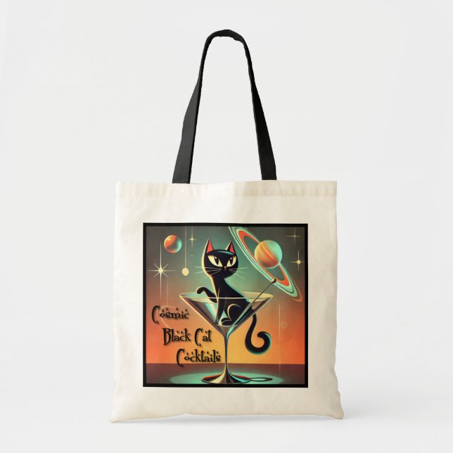 Tote Bag Cocktails de chat noir cosmique futuriste atomique (Devant)