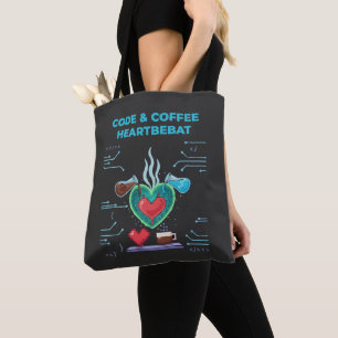 Tote Bag Code & Coffee Battement de coeur Drôle de Geek P