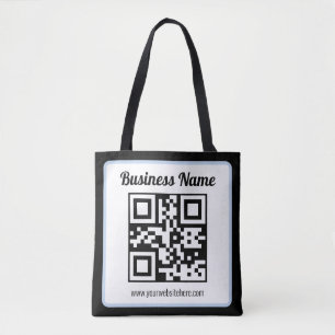 Tote Bag Code QR éditable & Texte avec bordure bleu clair