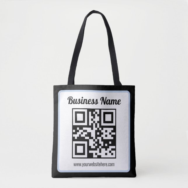 Tote Bag Code QR éditable & Texte avec bordure bleu clair (Devant)