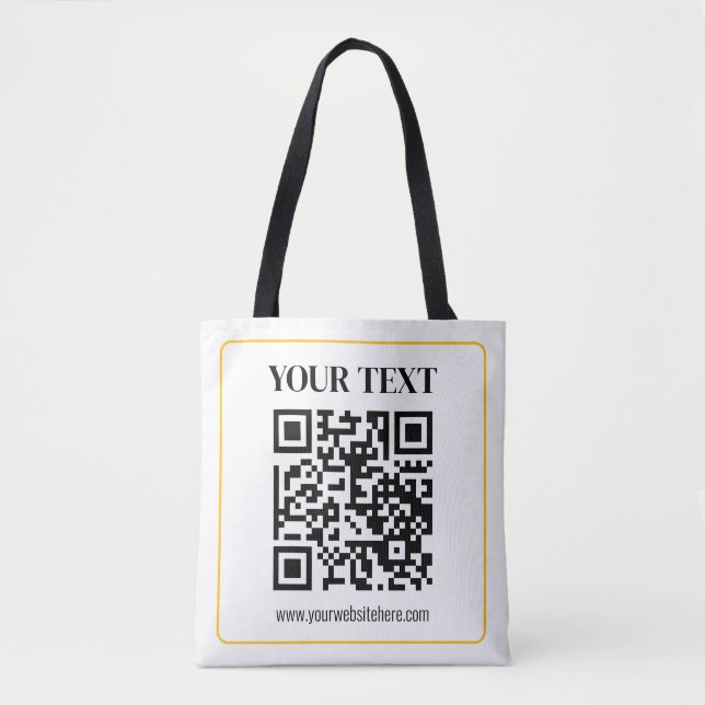 Tote Bag Code QR éditable & Texte avec bordure jaune doré (Devant)