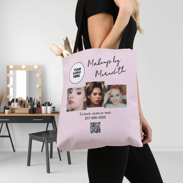 Tote Bag Code QR Logo Écriture Rose Pâle Photo Maquillage (Créateur téléchargé)