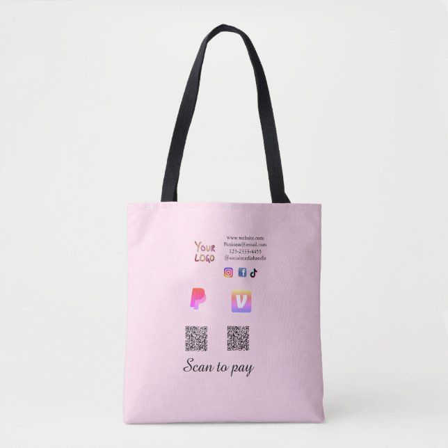 Tote Bag Code QR PayPal venmo scan payer ajouter médias soc (Devant)