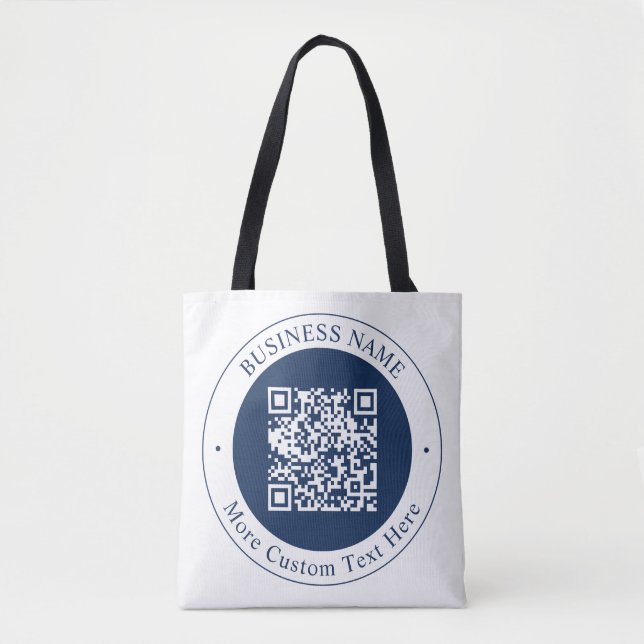 Tote Bag Code QR personnalisable & Texte | Bleu marine fonc (Devant)