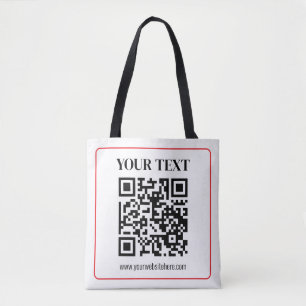 Tote Bag Code QR simple noir et blanc avec bordure rouge