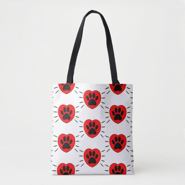 Tote Bag Coeur Amoureux des chiens Et Empreinte de patte (Devant)