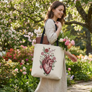Tote Bag Cœur Anatomique Botanique - Dessin Floral Vintage