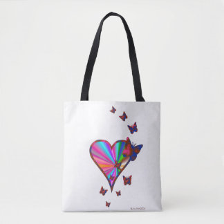 Tote Bag Coeur arc-en-ciel et papillon