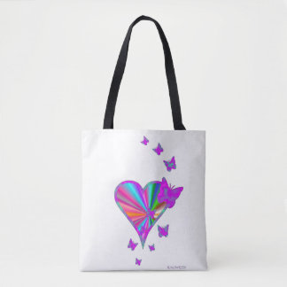 Tote Bag Coeur arc-en-ciel et papillon