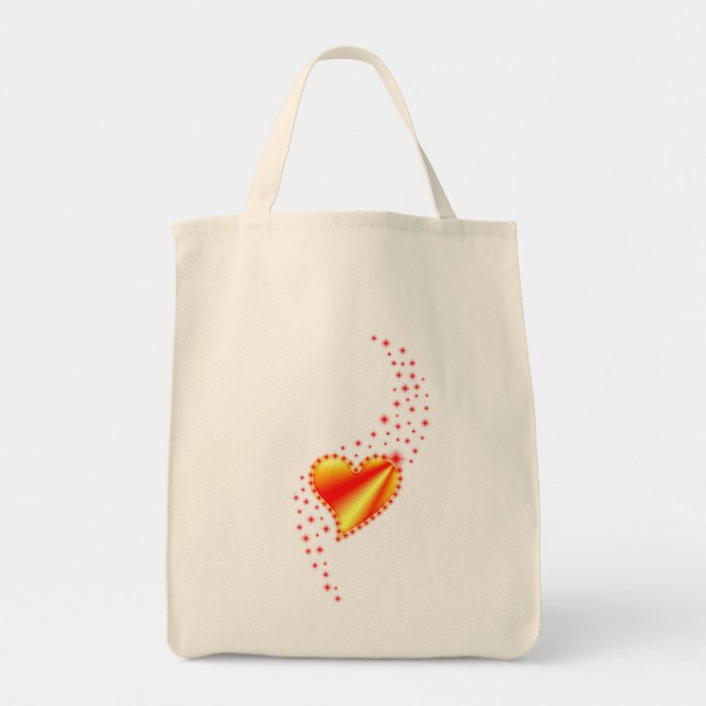 Tote Bag Coeur arc-en-ciel jaune rouge avec étoiles (Devant)