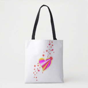 Tote Bag Coeur arc-en-ciel rouge jaune rose avec étoiles