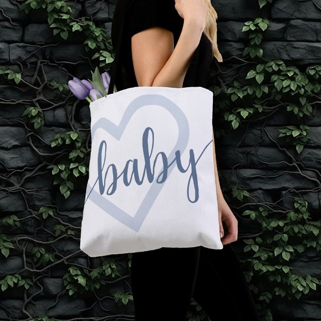 Tote Bag Coeur bébé | Dusty Ardoise Bleu Flourdissant Scrip (Créateur téléchargé)