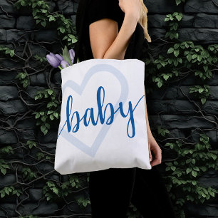 Tote Bag Coeur bébé   Script de floraison classique bleu cé