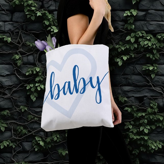 Tote Bag Coeur bébé | Script de floraison classique bleu cé (Créateur téléchargé)