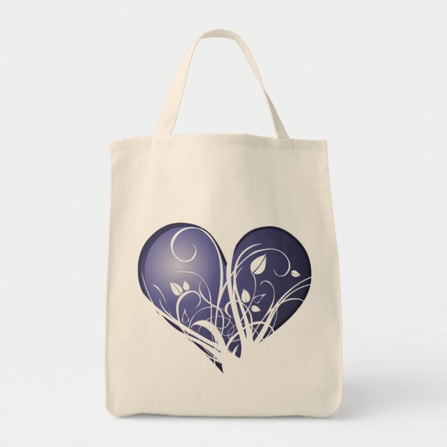 Tote Bag Coeur bleu floral (Devant)