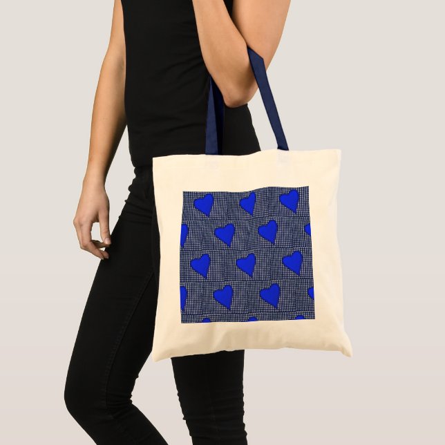 Tote Bag Coeur bleu plaid (Devant (produit))