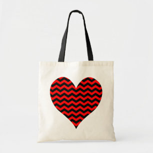 Tote Bag Coeur Chevron noir et rouge