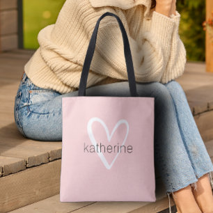 Tote Bag Cœur chic rose poudré personnalisé