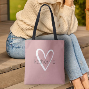 Tote Bag Cœur Chic Rose Poussiéreux Personnalisé