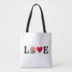 Tote Bag Cœur d'amour et fleur de rose