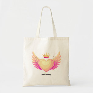 Tote Bag Coeur d'ange avec ailes roses Cool et couronne Une